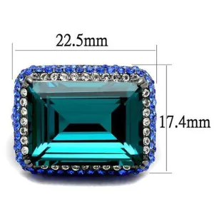 IP Light Black (IP Gun) Stainless Steel Ring with Top Grade Crystal in Blue Zircon for Women Style TK2811