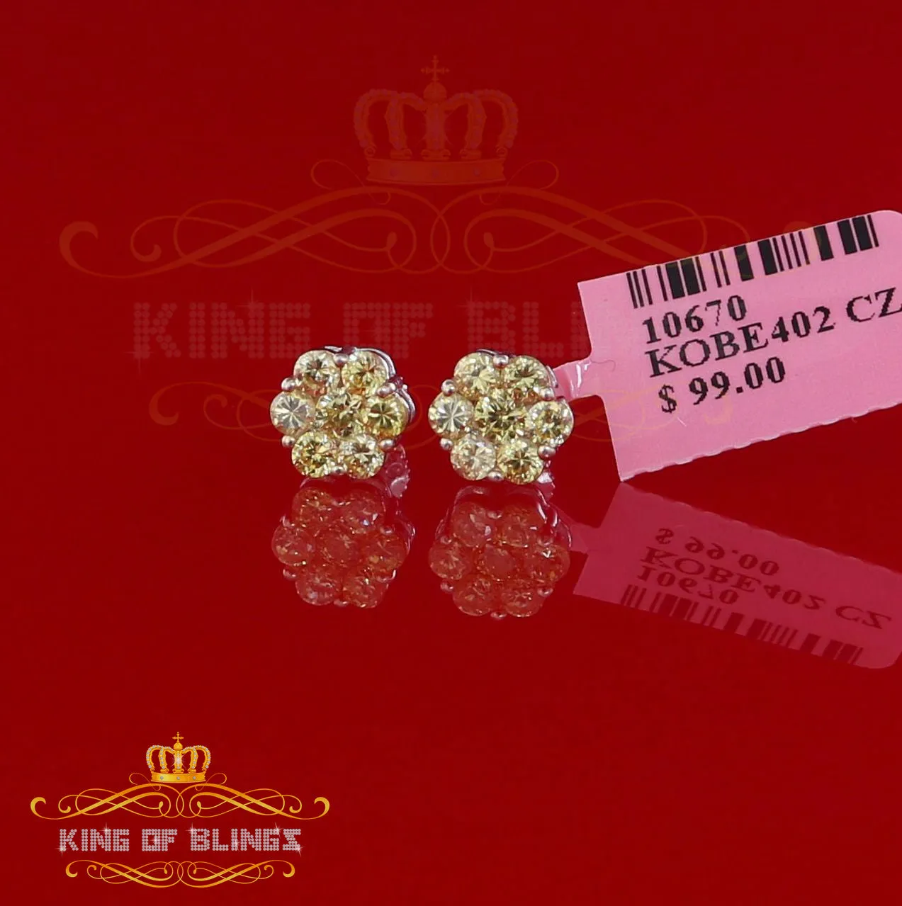 King of Blings- 925 White Silver Sterling 2.06ct Cubic Zirconia Hip Hop Flower Women's Earrings