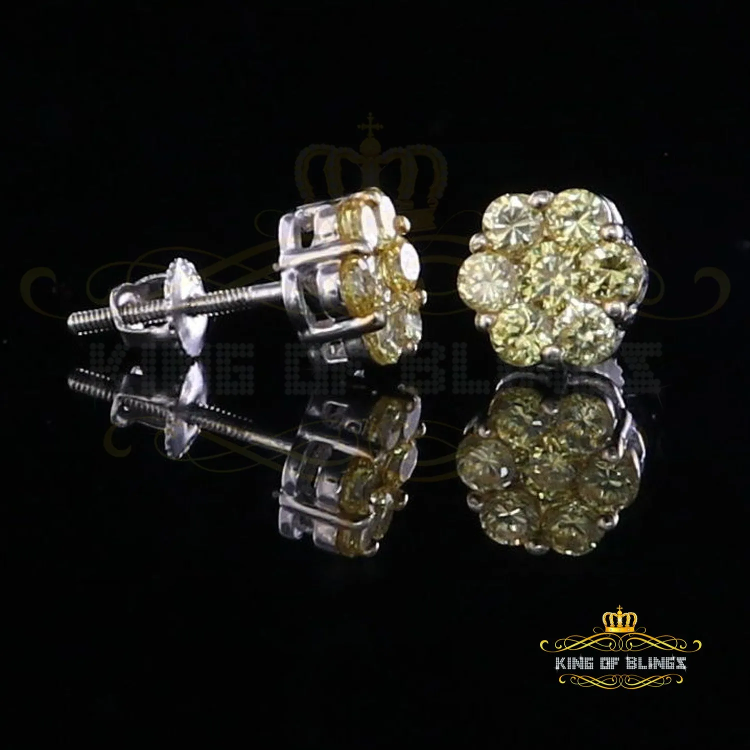 King of Blings- 925 White Silver Sterling 2.06ct Cubic Zirconia Hip Hop Flower Women's Earrings