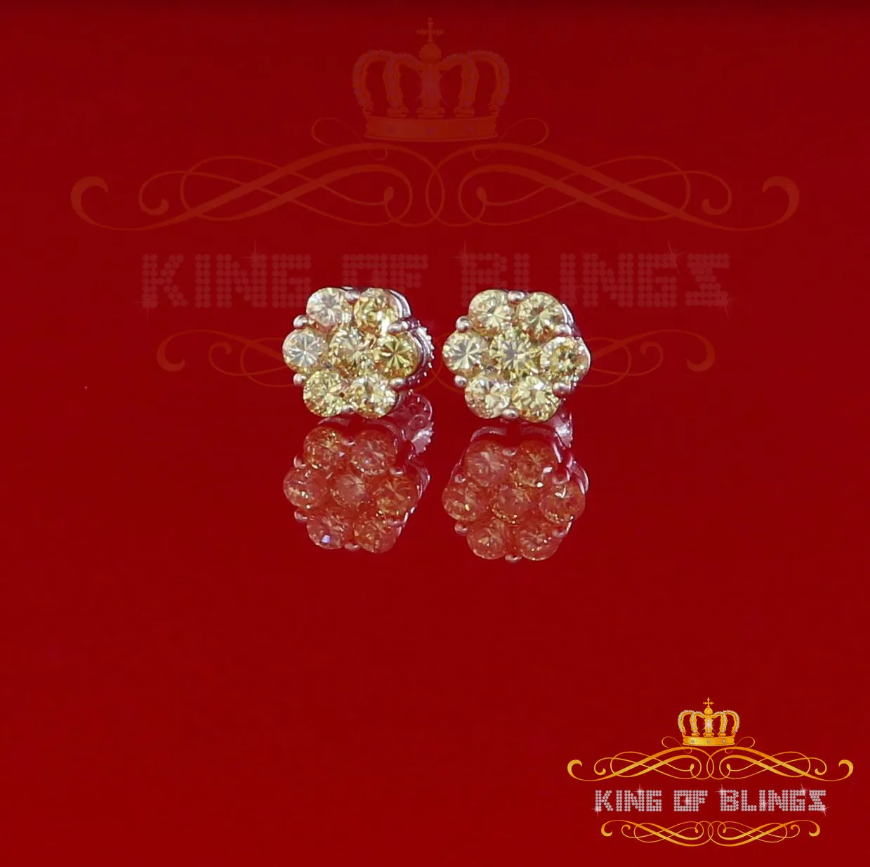 King of Blings- 925 White Silver Sterling 2.06ct Cubic Zirconia Hip Hop Flower Women's Earrings