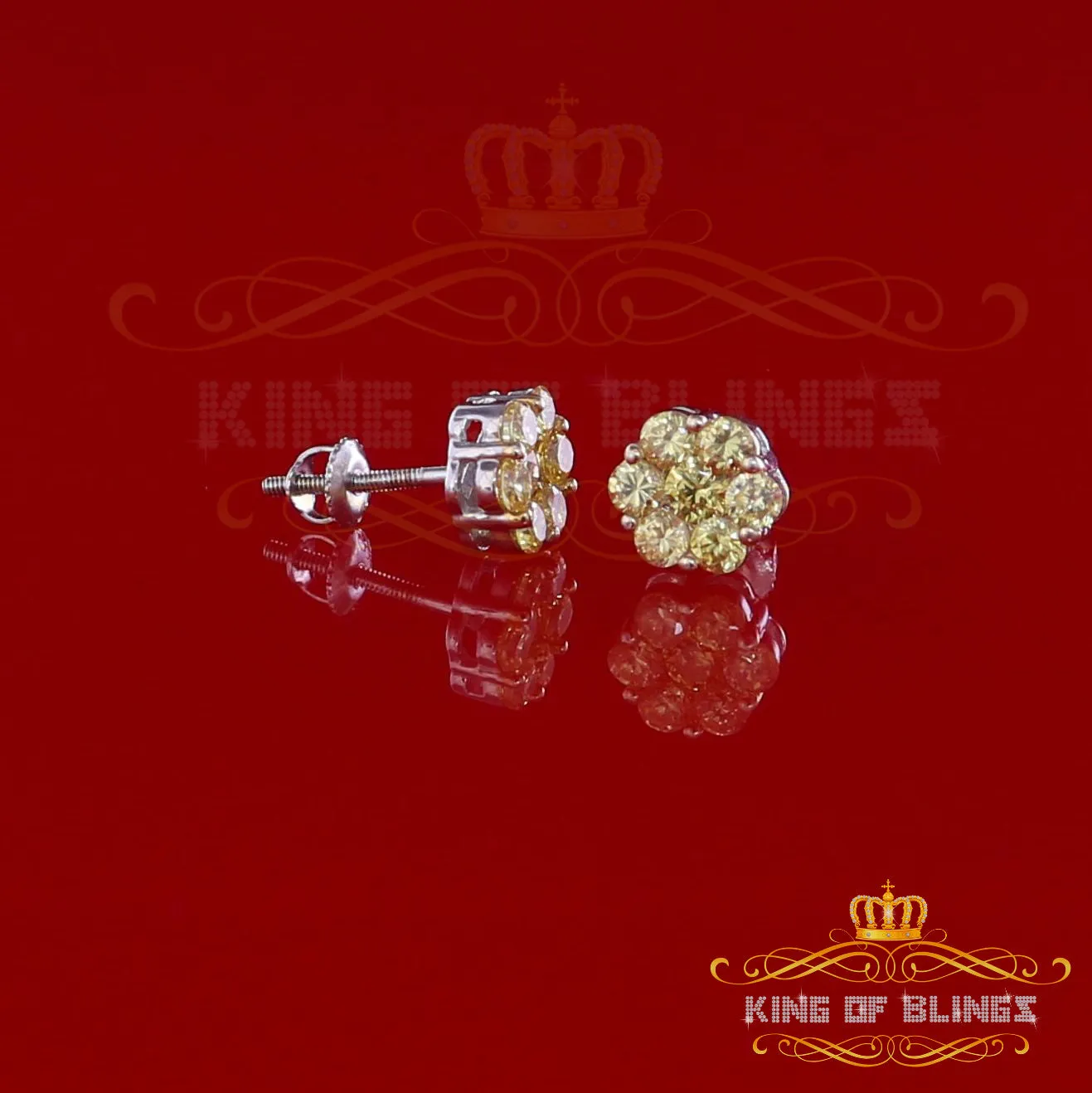 King of Blings- 925 White Silver Sterling 2.06ct Cubic Zirconia Hip Hop Flower Women's Earrings