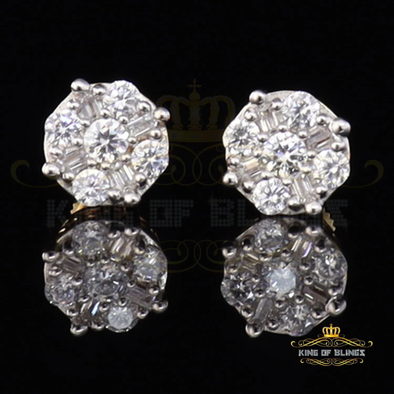 King of Bling's 925 Yellow 1.96ct Sterling Silver Cubic Zirconia Women's Hip Hop Round Earrings