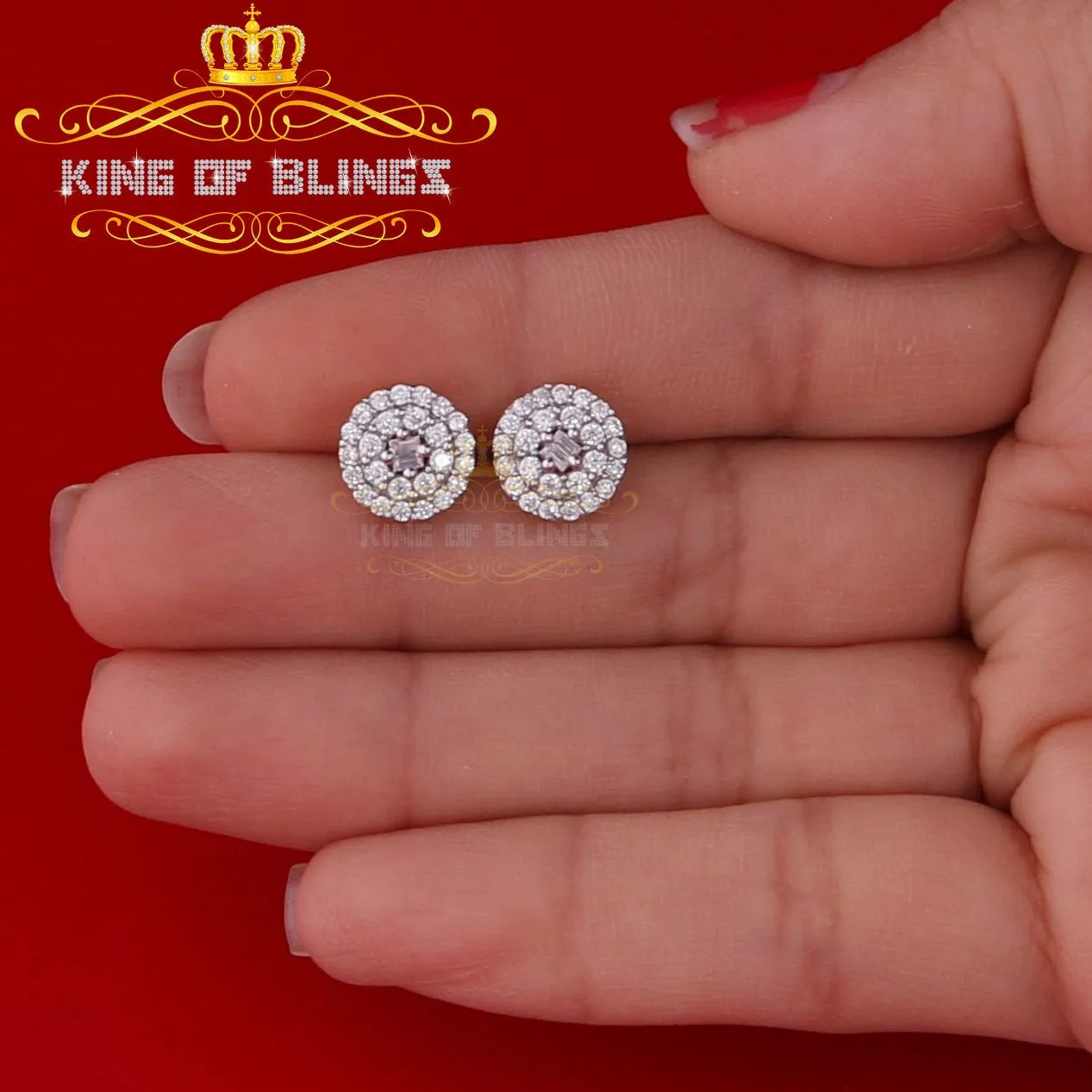 King of Bling's Aretes Para Hombre 925 Yellow Silver 1.86ct Cubic Zirconia Round Women's Earring