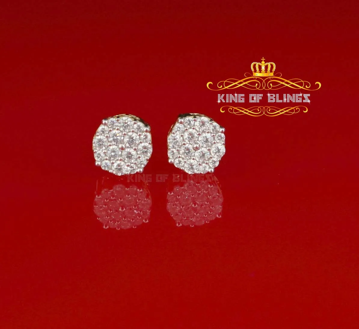 King of Bling's Aretes Para Hombre 925 Yellow Silver 2.0ct Cubic Zirconia Round Women's Earrings