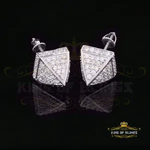 King of Blings- White 925 Silver Screw Back 2.19ct Cubic Zirconia Women Hip Hop Square Earrings