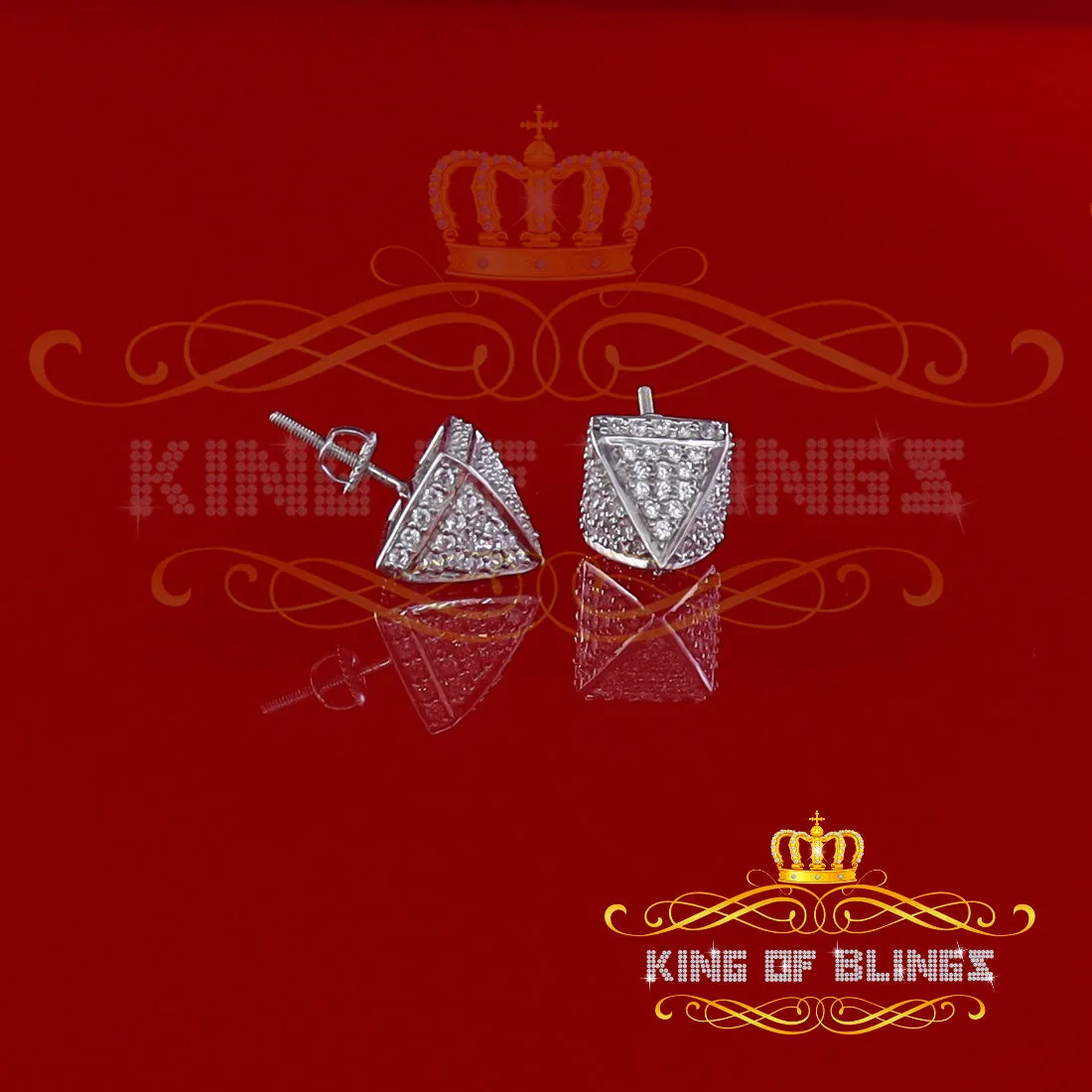 King of Blings- White 925 Silver Screw Back 2.19ct Cubic Zirconia Women Hip Hop Square Earrings