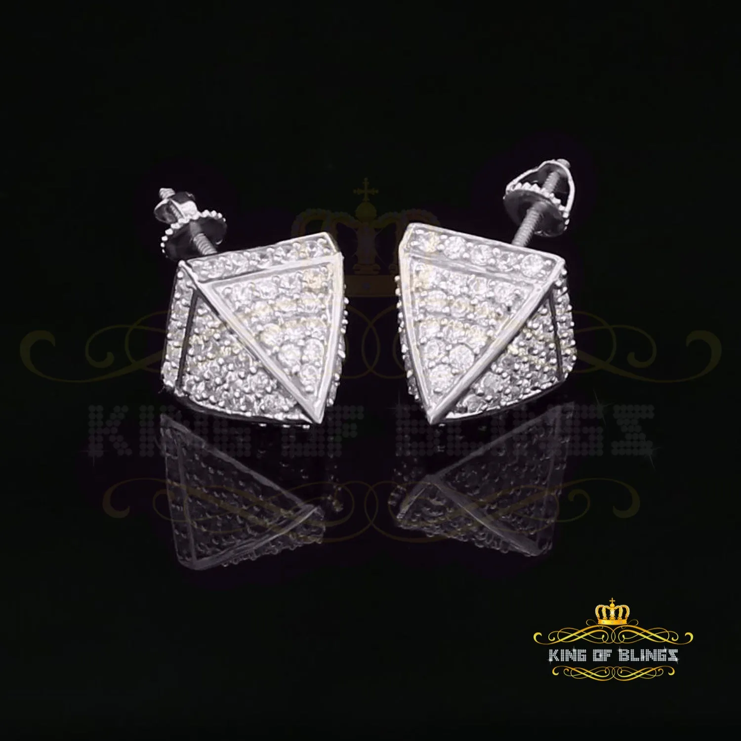 King of Blings- White 925 Silver Screw Back 2.19ct Cubic Zirconia Women Hip Hop Square Earrings