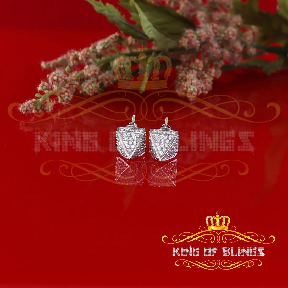 King of Blings- White 925 Silver Screw Back 2.19ct Cubic Zirconia Women Hip Hop Square Earrings