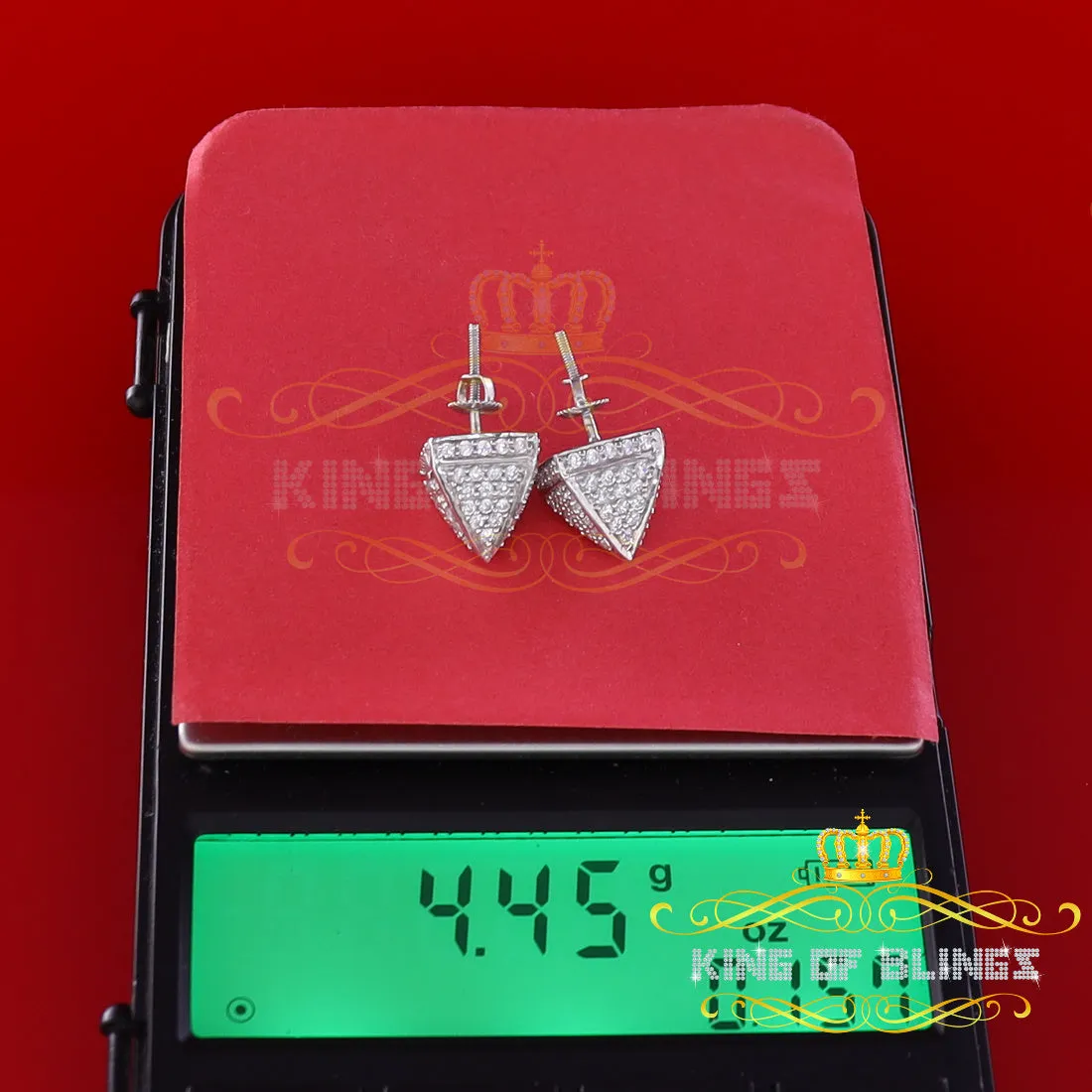 King of Blings- White 925 Silver Screw Back 2.19ct Cubic Zirconia Women Hip Hop Square Earrings