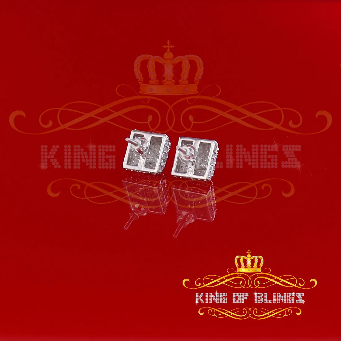 King of Blings- White 925 Silver Screw Back 2.19ct Cubic Zirconia Women Hip Hop Square Earrings