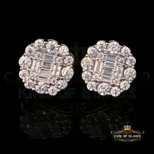 King of Blings White Silver 1.06ct Cubic Zirconia Round Floral Earrings Womens/Mens