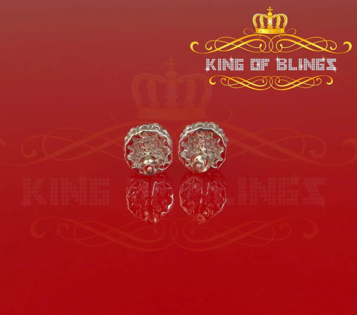 King of Blings White Silver 1.06ct Cubic Zirconia Round Floral Earrings Womens/Mens