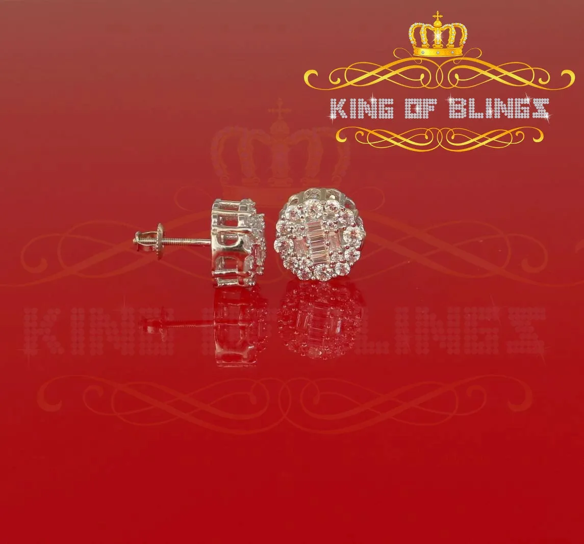 King of Blings White Silver 1.06ct Cubic Zirconia Round Floral Earrings Womens/Mens