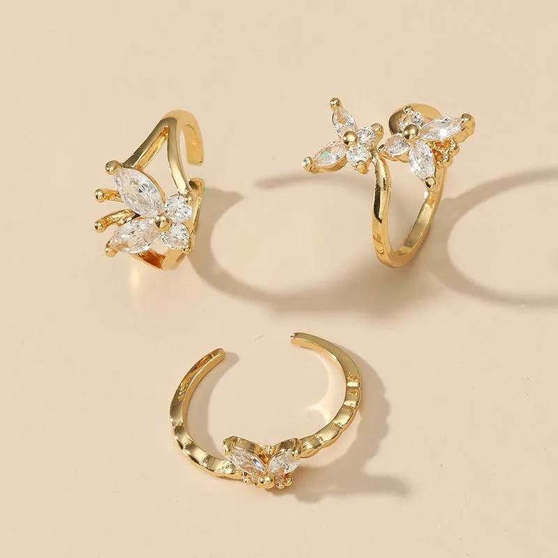 KittenAlarm - Anna Three-pieces Butterfly Open Ring Set