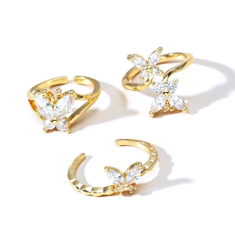 KittenAlarm - Anna Three-pieces Butterfly Open Ring Set