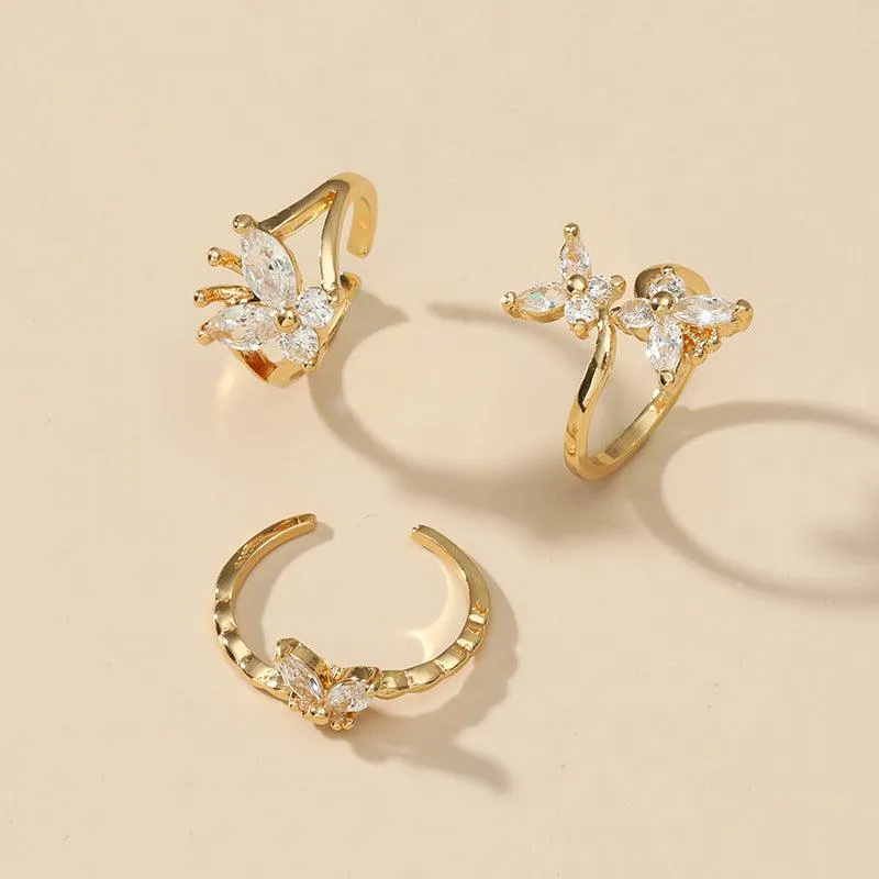 KittenAlarm - Anna Three-pieces Butterfly Open Ring Set