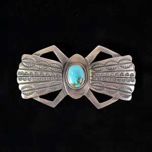 Large Navajo Sterling Silver Turquoise Brooch Pin, MC Martha Cayatineto 23.4 Grams