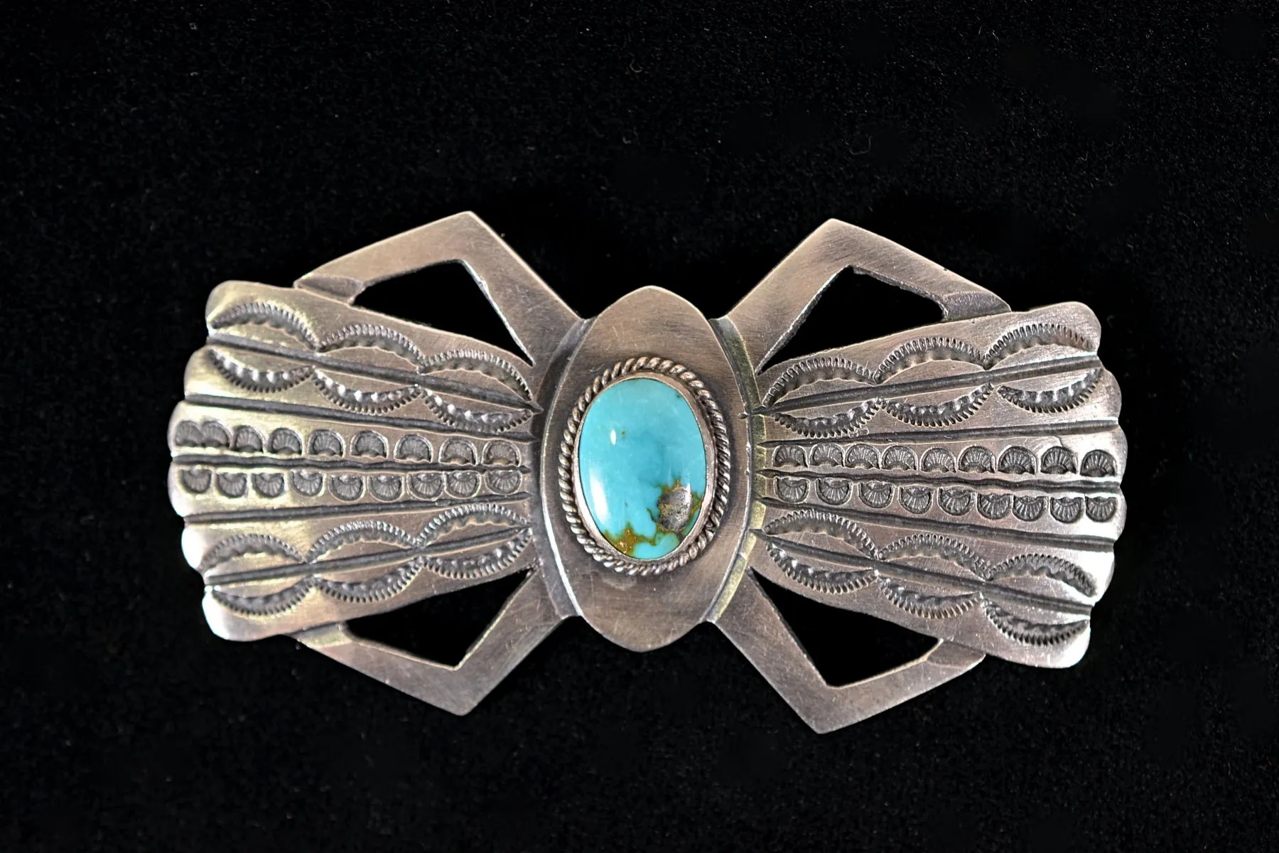 Large Navajo Sterling Silver Turquoise Brooch Pin, MC Martha Cayatineto 23.4 Grams