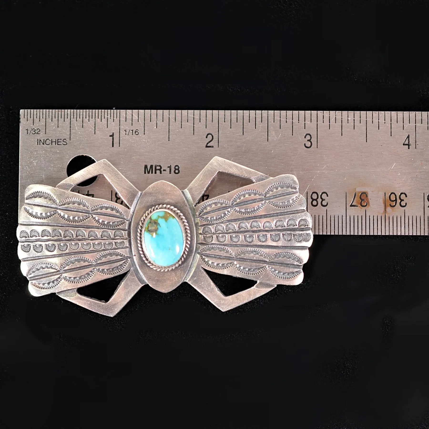 Large Navajo Sterling Silver Turquoise Brooch Pin, MC Martha Cayatineto 23.4 Grams