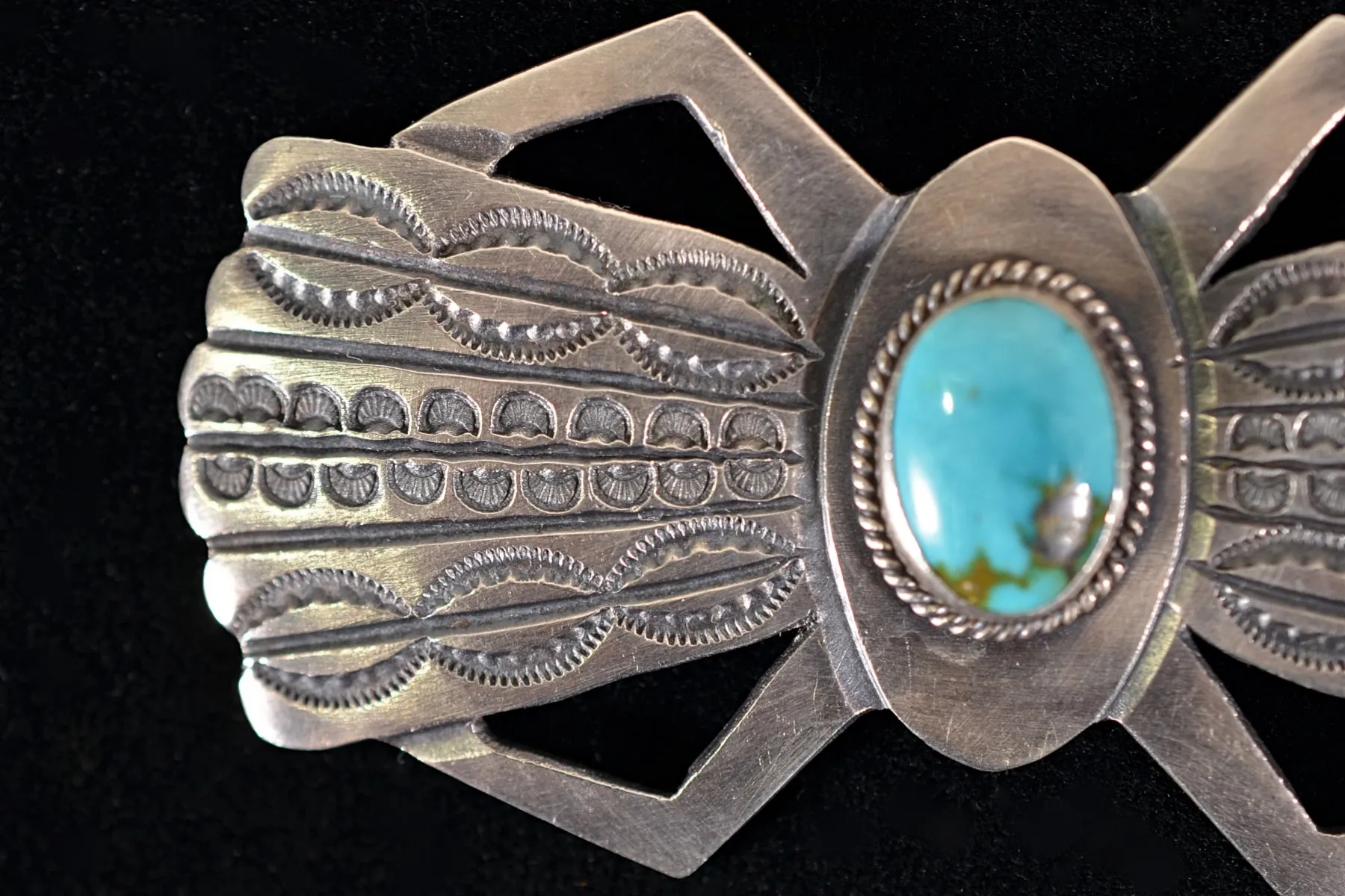 Large Navajo Sterling Silver Turquoise Brooch Pin, MC Martha Cayatineto 23.4 Grams