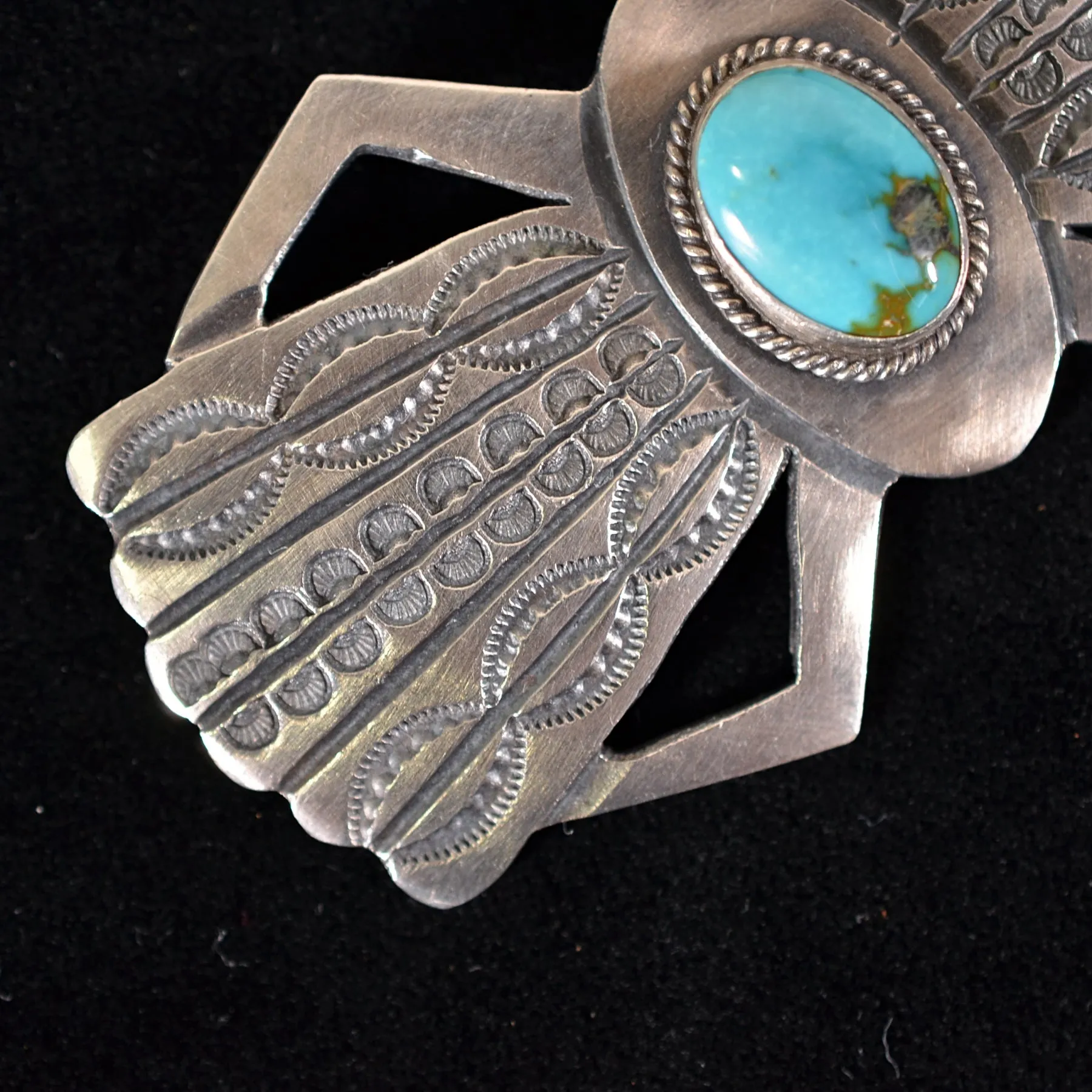 Large Navajo Sterling Silver Turquoise Brooch Pin, MC Martha Cayatineto 23.4 Grams