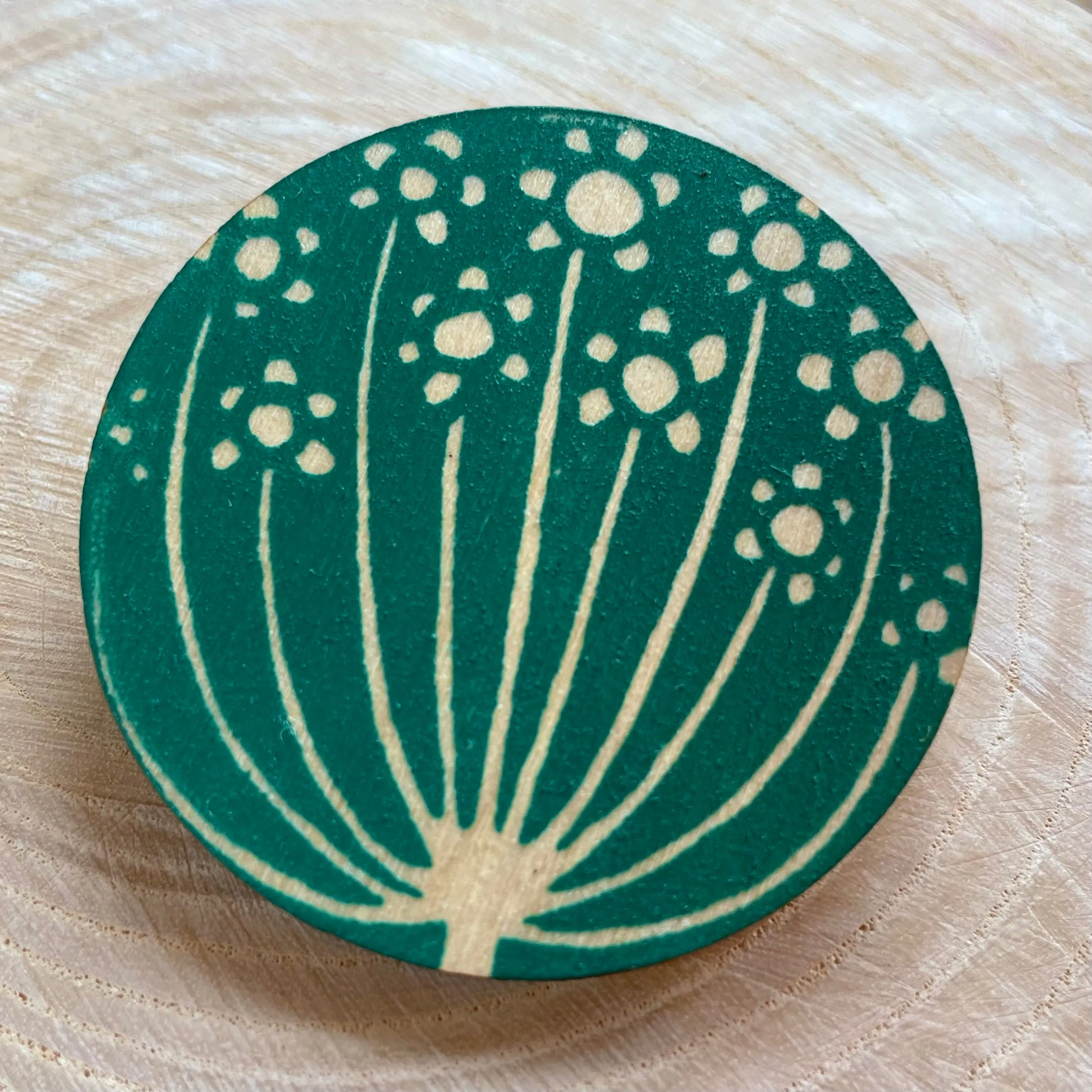 Large wooden brooch- Green Floral