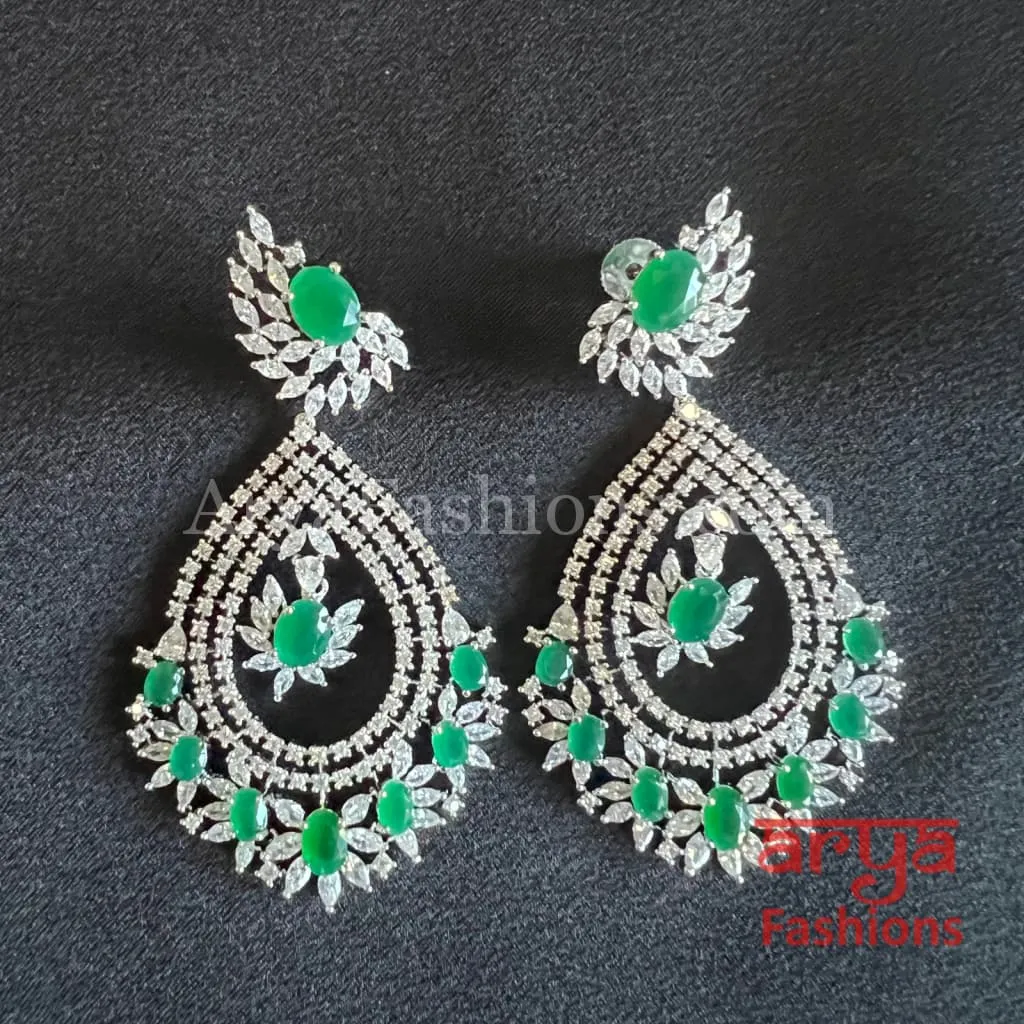 Long Cubic Zirconia Chandbali Earrings