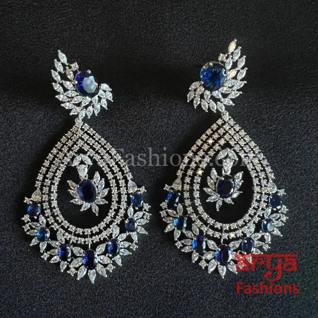 Long Cubic Zirconia Chandbali Earrings