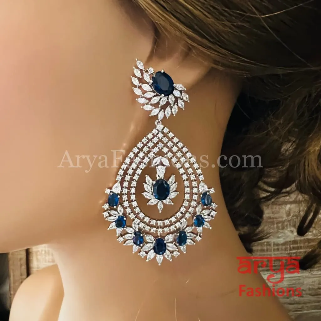 Long Cubic Zirconia Chandbali Earrings