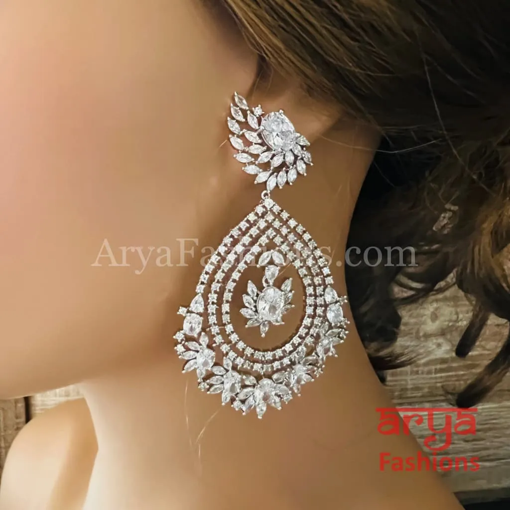 Long Cubic Zirconia Chandbali Earrings