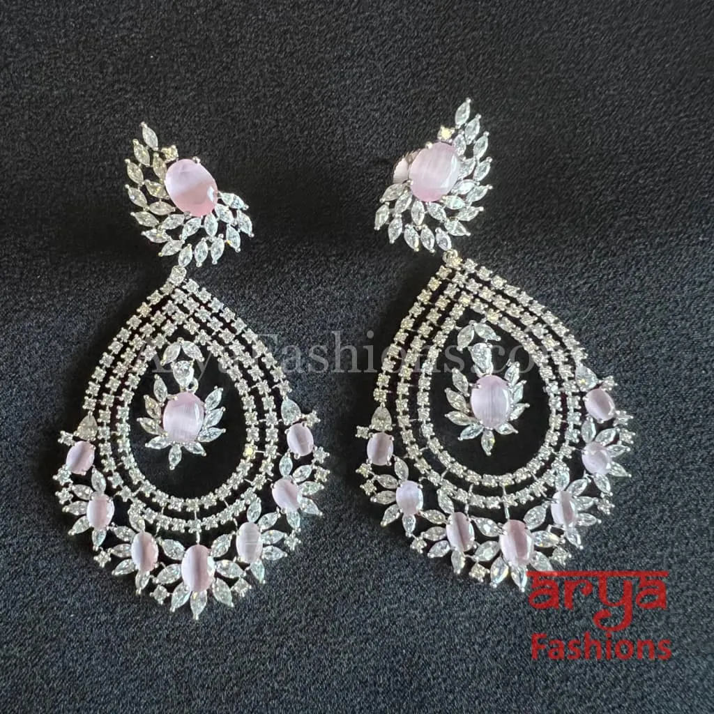 Long Cubic Zirconia Chandbali Earrings