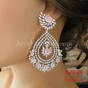 Long Cubic Zirconia Chandbali Earrings