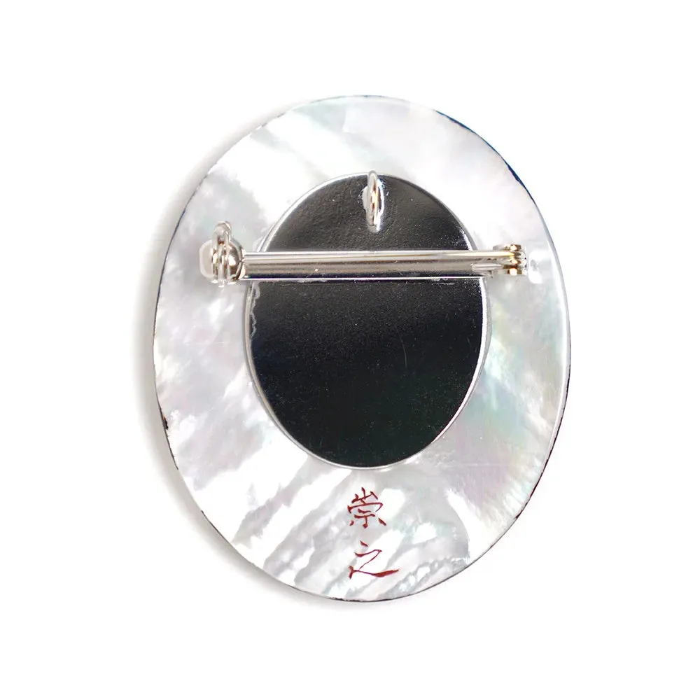 Maki-e Urushi Lacquer Brooch - White South Sea Pearl Shell / Cherry Blossom -, Traditional Japanese Urushi Lacquer Jewelry