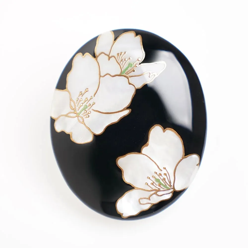 Maki-e Urushi Lacquer Brooch - White South Sea Pearl Shell / Cherry Blossom -, Traditional Japanese Urushi Lacquer Jewelry