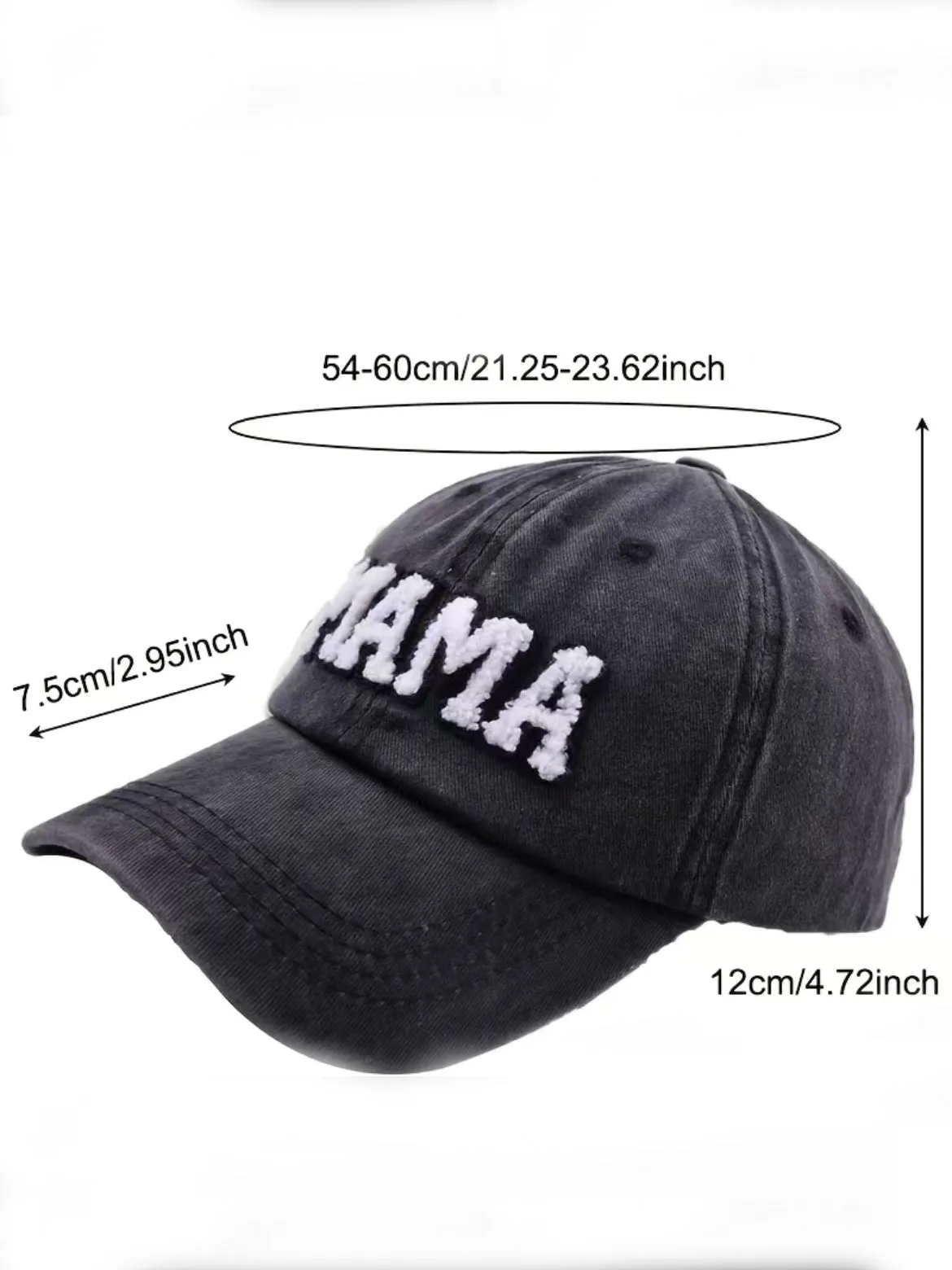 Mama Baseball Cap - Washed Black Color / Sherpa Letters