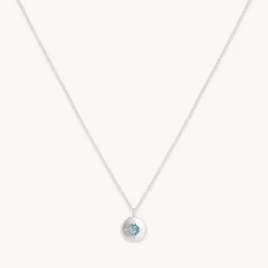 March Aquamarine Birthstone Necklace in Solid White Gold