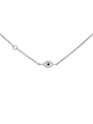 Mini Enamel Evil Eye White Gold Necklace