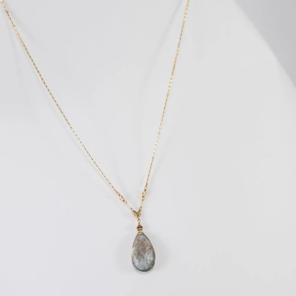 Moss Aquamarine Necklace on Gold-fill chain