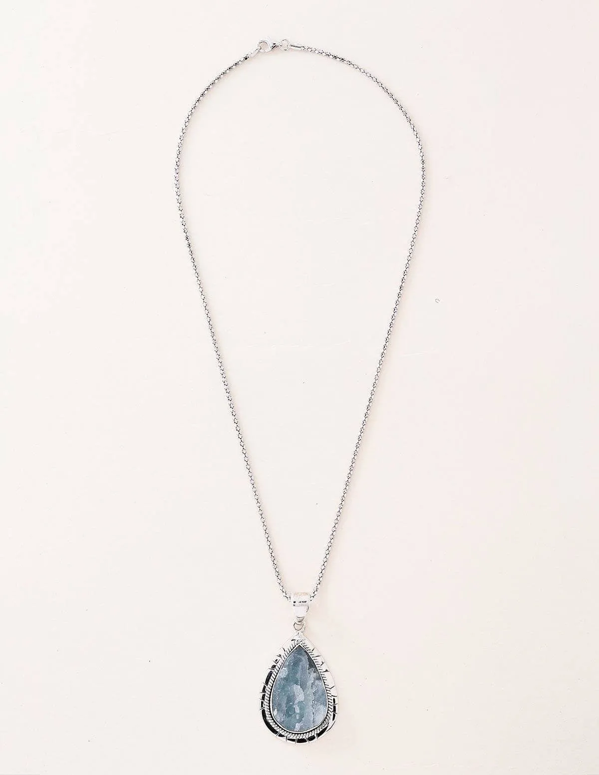 Natural Aquamarine Teardrop Silver Pendant Necklace