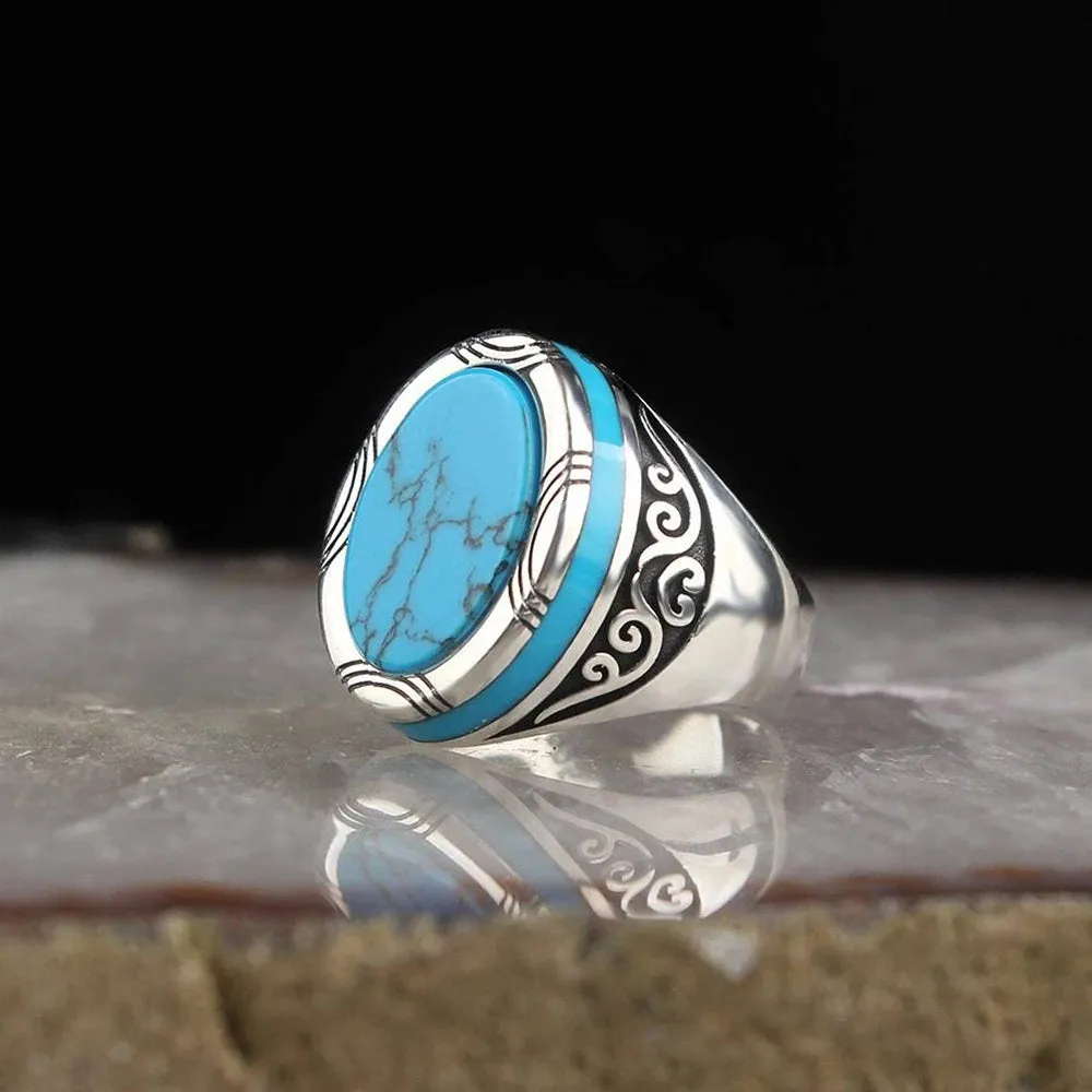 New Stainless Steel Ring For Men Fashion Trend Blue Zircon Finger Ring Male Retro Ethnic Style Jewelry