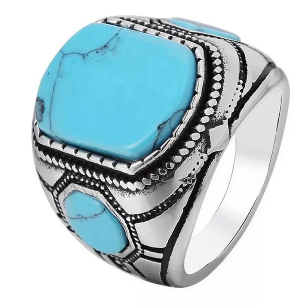 New Stainless Steel Ring For Men Fashion Trend Blue Zircon Finger Ring Male Retro Ethnic Style Jewelry