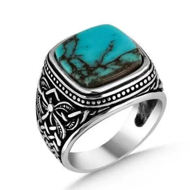 New Stainless Steel Ring For Men Fashion Trend Blue Zircon Finger Ring Male Retro Ethnic Style Jewelry