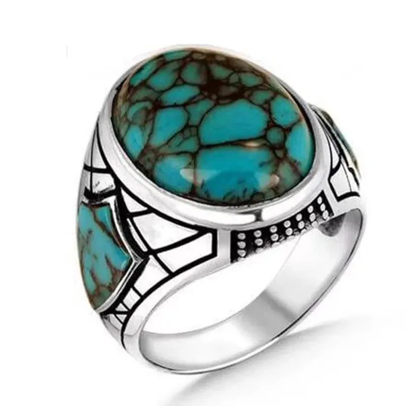 New Stainless Steel Ring For Men Fashion Trend Blue Zircon Finger Ring Male Retro Ethnic Style Jewelry