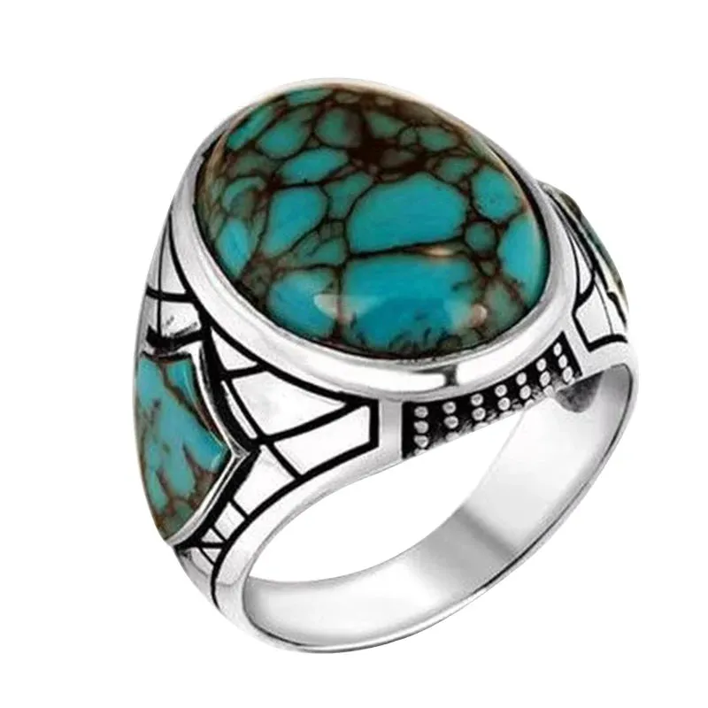 New Stainless Steel Ring For Men Fashion Trend Blue Zircon Finger Ring Male Retro Ethnic Style Jewelry