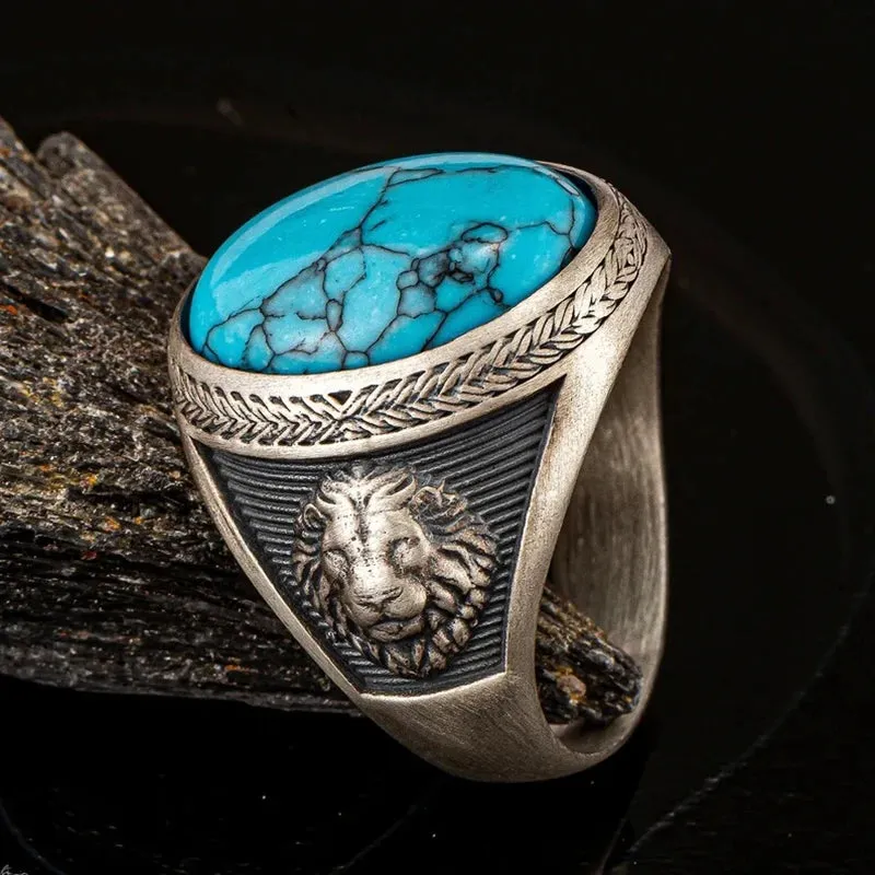 New Stainless Steel Ring For Men Fashion Trend Blue Zircon Finger Ring Male Retro Ethnic Style Jewelry