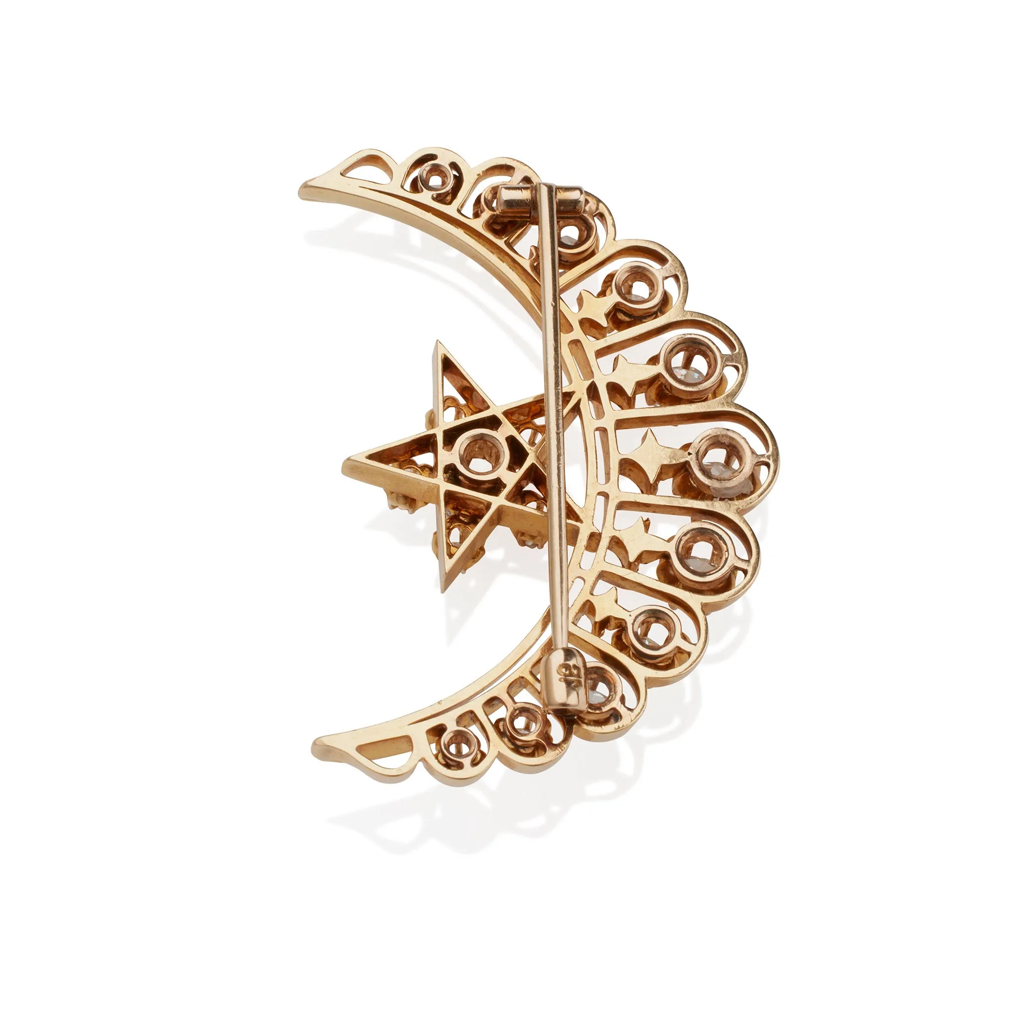 Old Mine-cut Diamond Star and Crescent New Moon Brooch