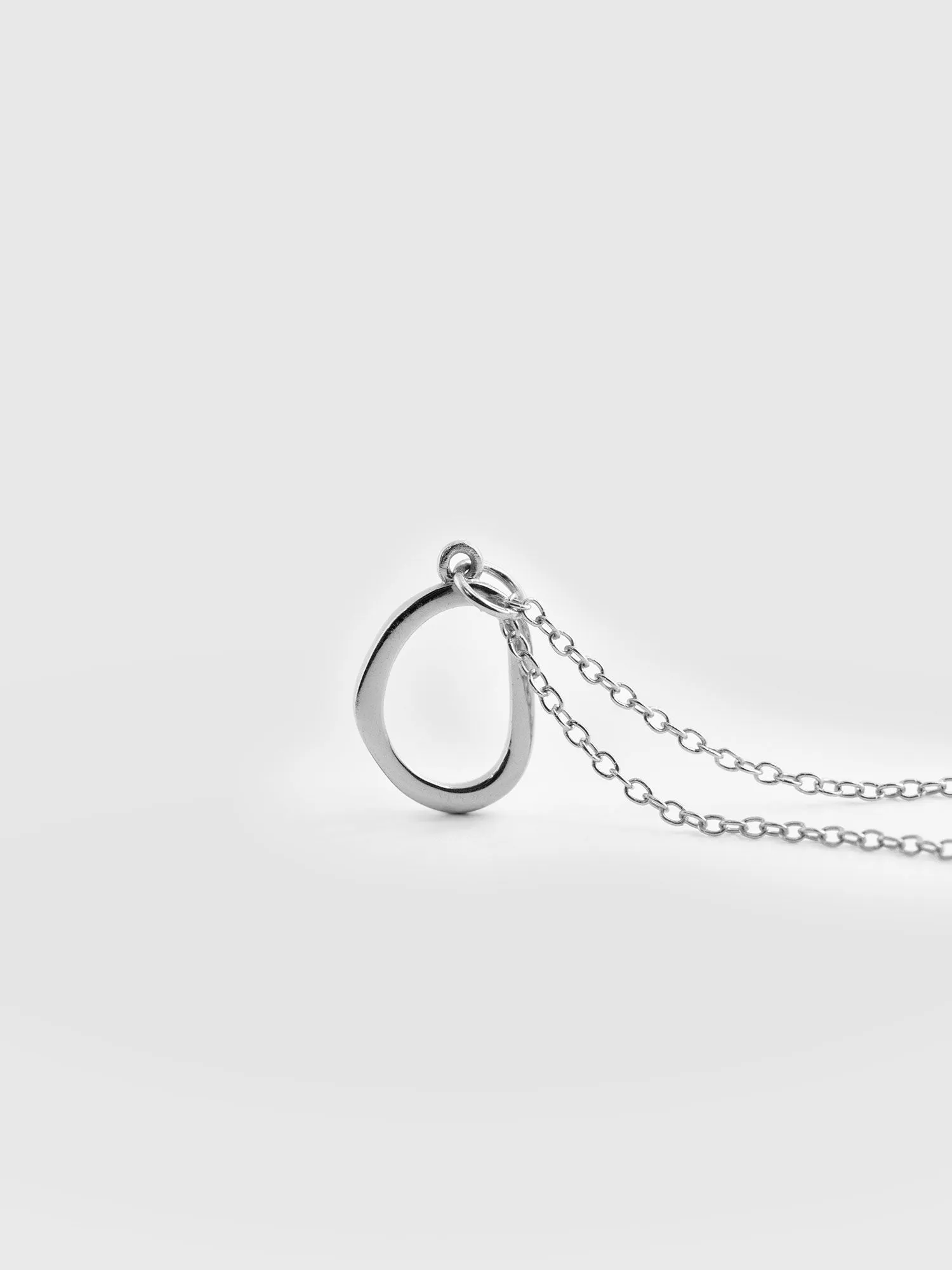 Organic Open Oval Charm Necklace - Silver