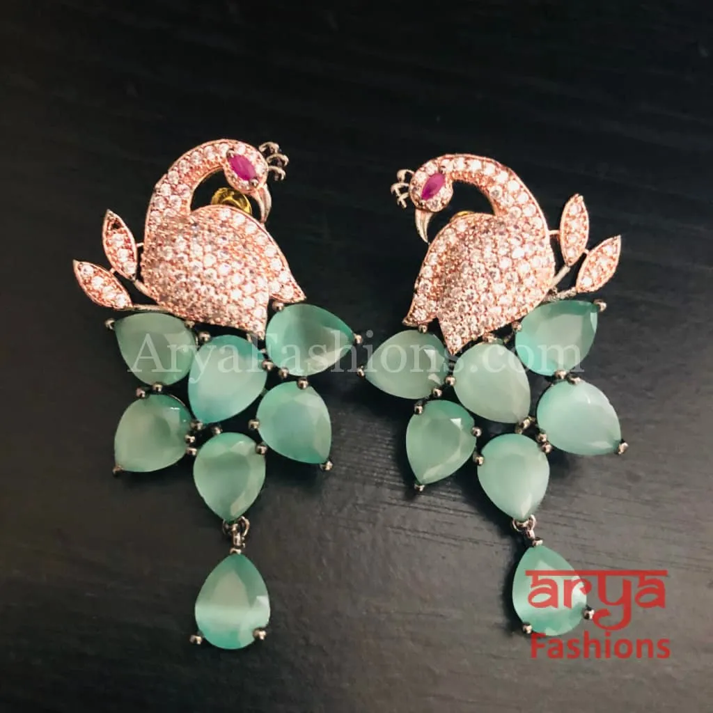 Peacock CZ Cocktail Earrings