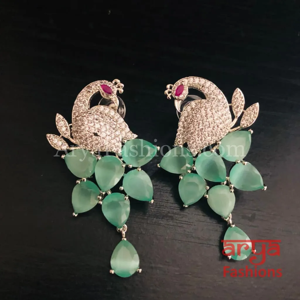 Peacock CZ Cocktail Earrings