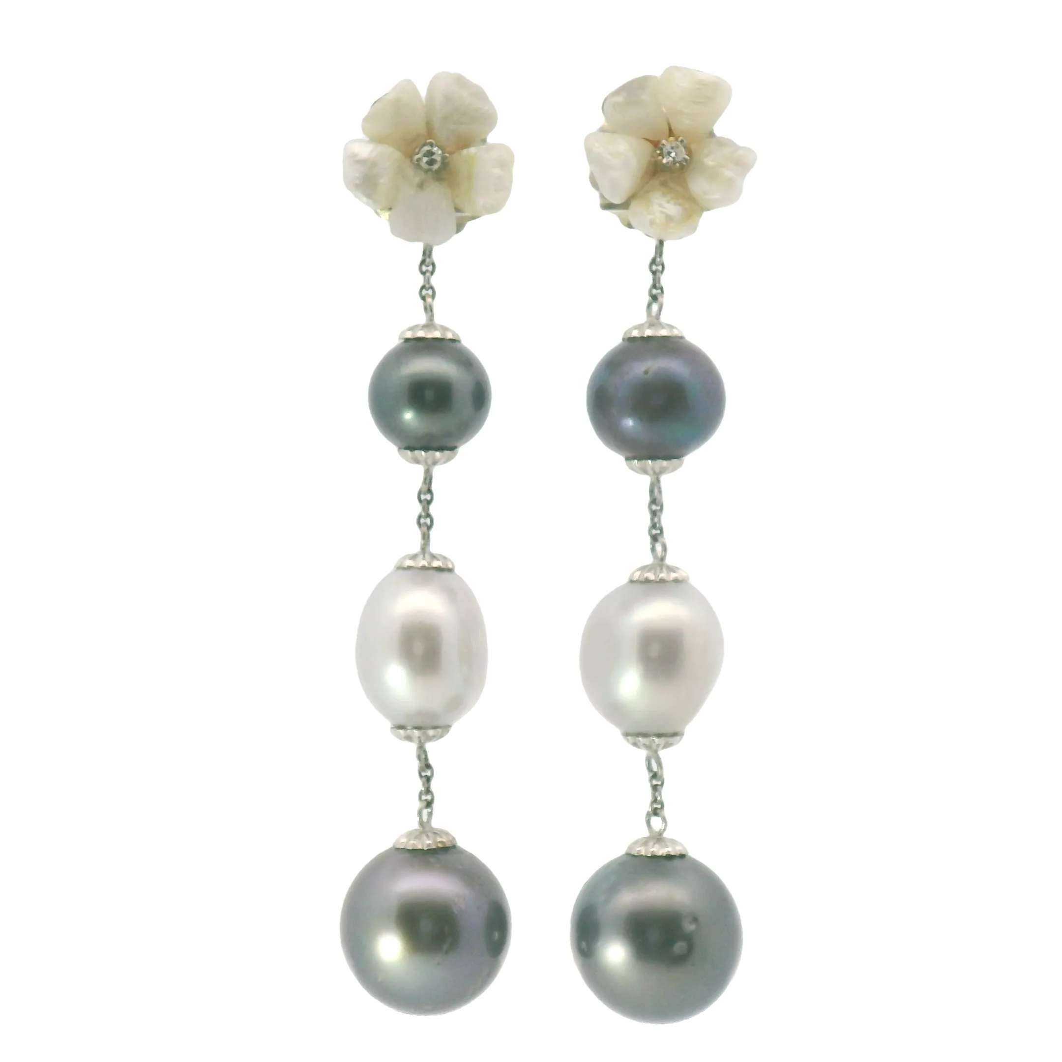 Pearl and Flower Drop Earrings